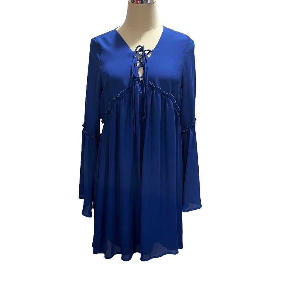 Alter’D State Royal Blue Bell Sleeve Flowing Lined Minidress Dress Sz Med